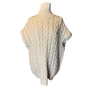 Cream Chunky Cable Knit Turtleneck Long Sweater with Subtle Sparkle Women’s 2X